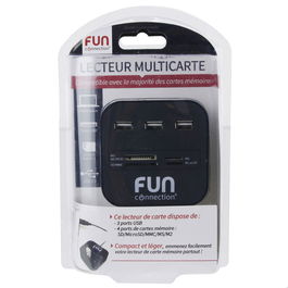 Fun Connection Multilector de Memorias Con 3 Puertos USB y Lector de Tarjetas SD/MicroSD/MMC/MS/M2