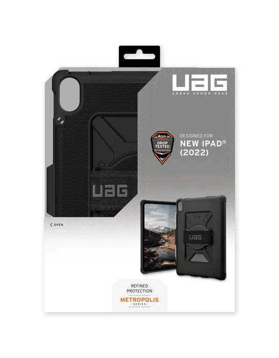 Menatwork Metropolis Series Funda Rugged con Correa para la Mano para iPad 10.9 Pulgadas (10ª Generación 2022) - Resistente a Golpes y Rayones, Portabolígrafo, Negro