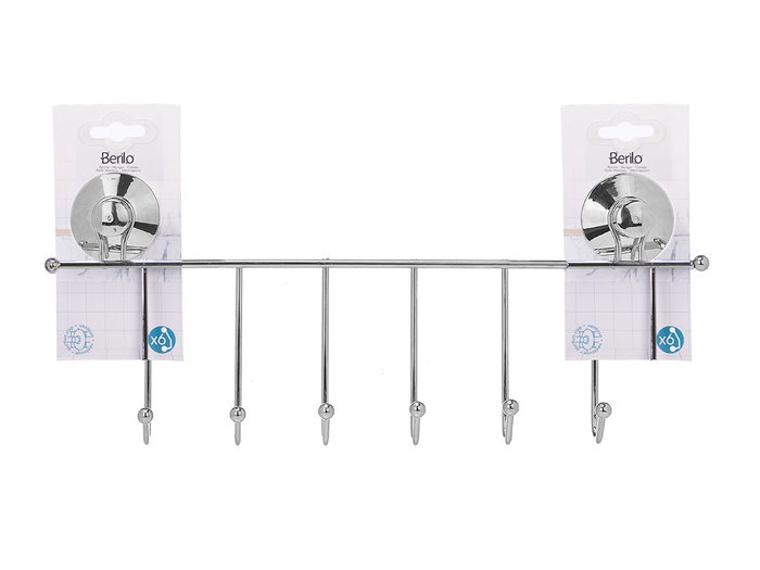 Berilo Percha Acero 6 Ganchos Ventosa 39 x 16 x 4.5 cm (Set de 12)