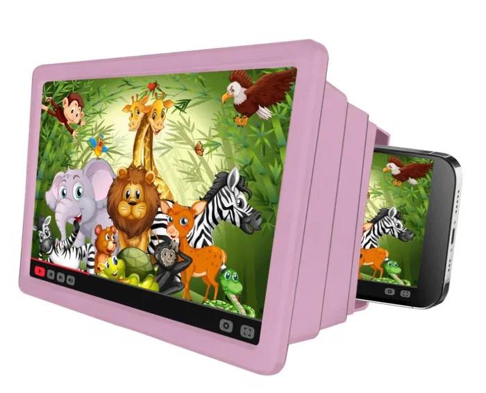 Celly KIDSMOVIEPK Amplificador de Pantalla para Niños Rosa - Visor para Smartphone, Proyector Portátil 8", Protección Luz Azul, para Teléfonos Hasta 6.7"