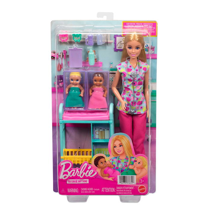 Barbie Muñeca Doctora Con Complementos Jmk12, Incluye 2 Bebés, Mesa de Reconocimiento, Accesorios Médicos, +3 Años