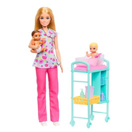 Barbie Muñeca Doctora Con Complementos Jmk12, Incluye 2 Bebés, Mesa de Reconocimiento, Accesorios Médicos, +3 Años