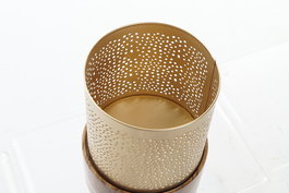 DKD Home Decor Portavela Dorado Marron Metal Madera 13.5 x 20 x 13.5 cm Set de 2