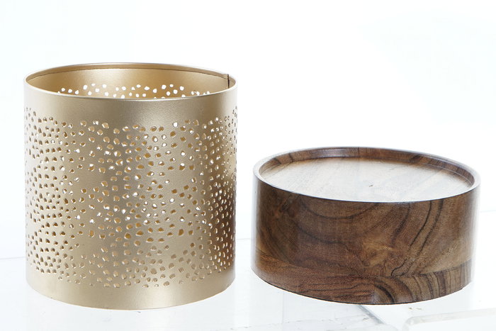 DKD Home Decor Portavela Dorado Marron Metal Madera 13.5 x 20 x 13.5 cm Set de 2