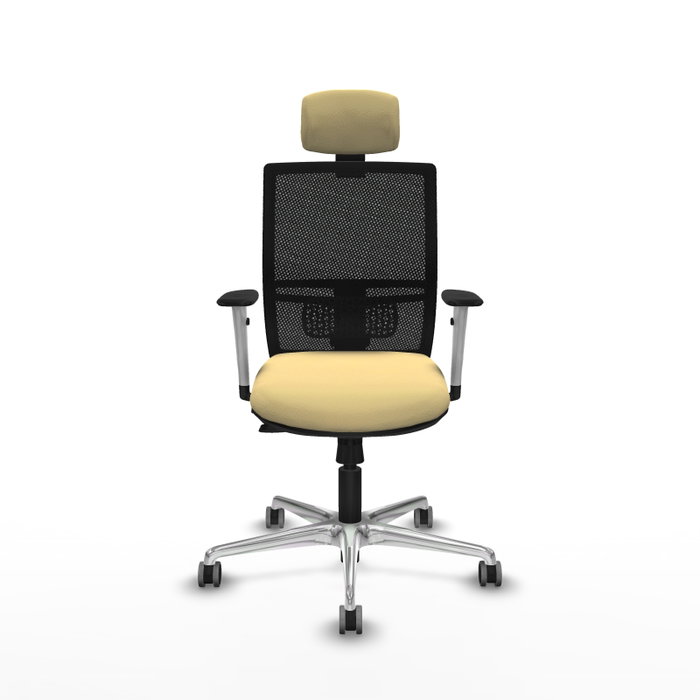 PIQUERAS Y CRESPO Silla de oficina Yunquera con mecanismo Sincro/Traslack, Similpiel Crema y Malla Negro