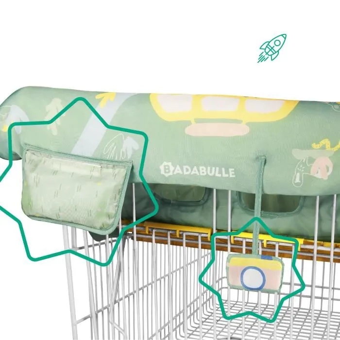 BADABULLE Protector de asiento para carro para niños, universal, bolsillo de almacenamiento integrado y juguete sensorial