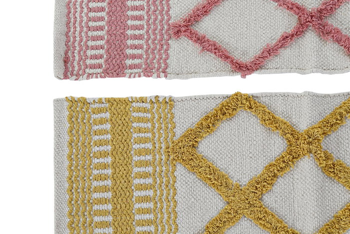 DKD Home Decor Alfombra de Baño Básicos Algodón Poliéster Amarilla Rosa Azul 50x80 cm (6 Unidades) Lavable a Máquina