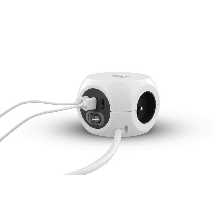 T'nb Adaptador múltiple 2 en 1 con 3 tomas de tierra 16A y 3 puertos USB 2.4A - Blanco