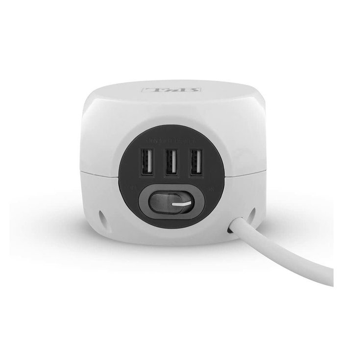 T'nb Adaptador múltiple 2 en 1 con 3 tomas de tierra 16A y 3 puertos USB 2.4A - Blanco