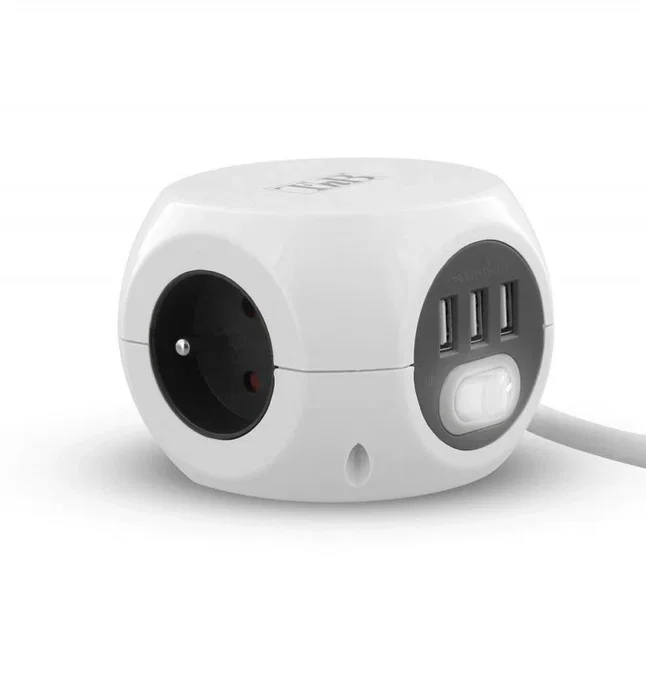 Tnb 2 in 1 multi-socket adapter with 3 x 16a earthing contacts and 3 usb 2.4a ports - white