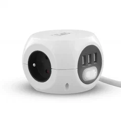 Tnb 2 in 1 multi-socket adapter with 3 x 16a earthing contacts and 3 usb 2.4a ports - white