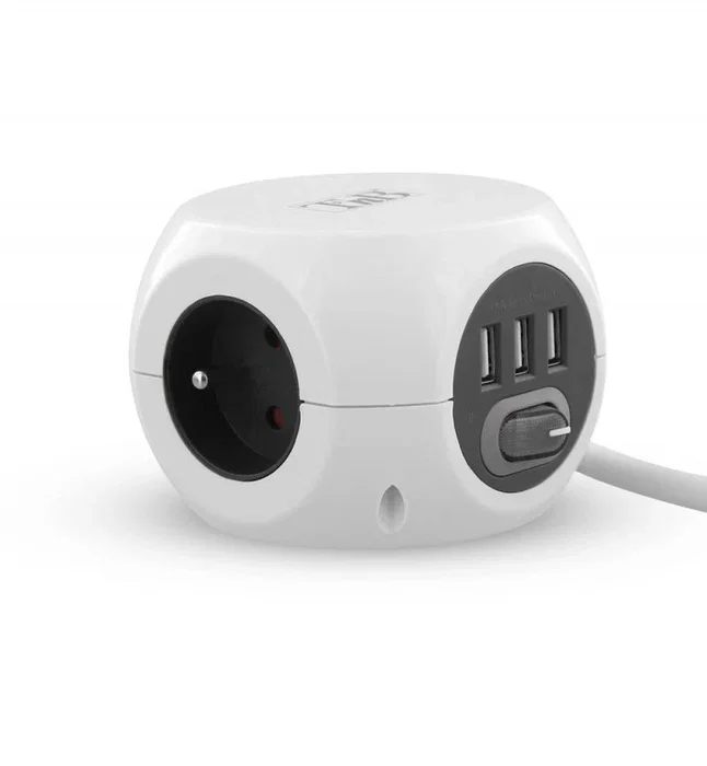 Tnb 2 in 1 multi-socket adapter with 3 x 16a earthing contacts and 3 usb 2.4a ports - white