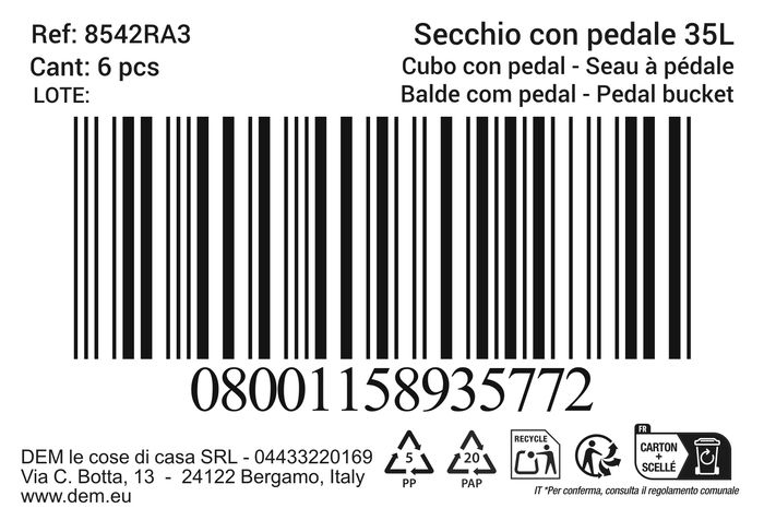 Inde Cubo Con Pedal Ecoponto 35L Tapa Blanca 30.2 cm x 37.9 cm x 48.4 cm (6 Unidades)