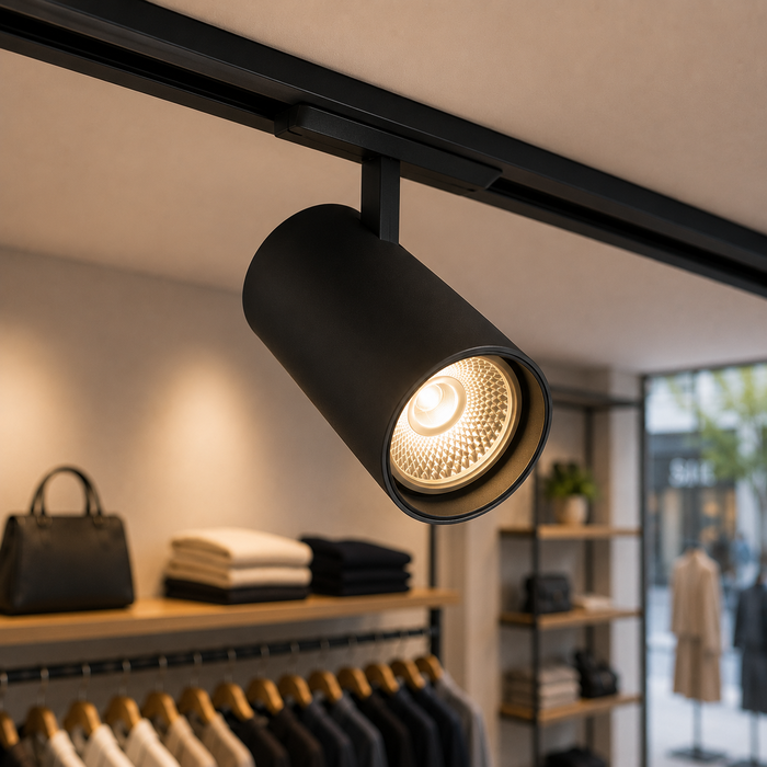Foco de Carril LED Monofásico Negro con Potencia y Temperatura de Color Regulables (20W-30W, 3000K-6000K)