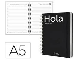Liderpapel Agenda de oficina 2027 Espiral Classic día página A5 bilingüe negro