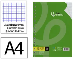 Liderpapel Recambio A4 100 Hojas 75g Cuadro 4mm con Margen y 16 Taladros