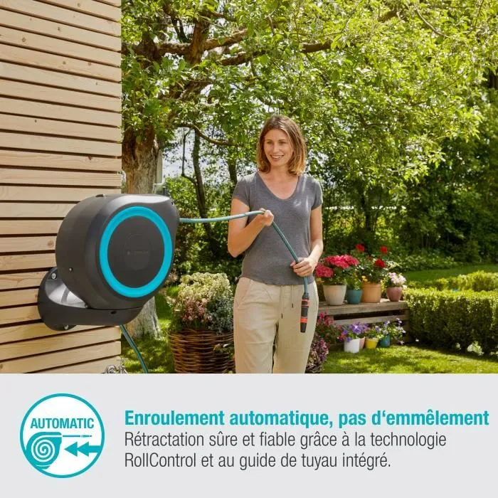 Gardena RollUp S Enrollador de manguera automático de pared 15 m, azul Gardena RollUp S Enrollador de manguera automático de pared 15 m, azul