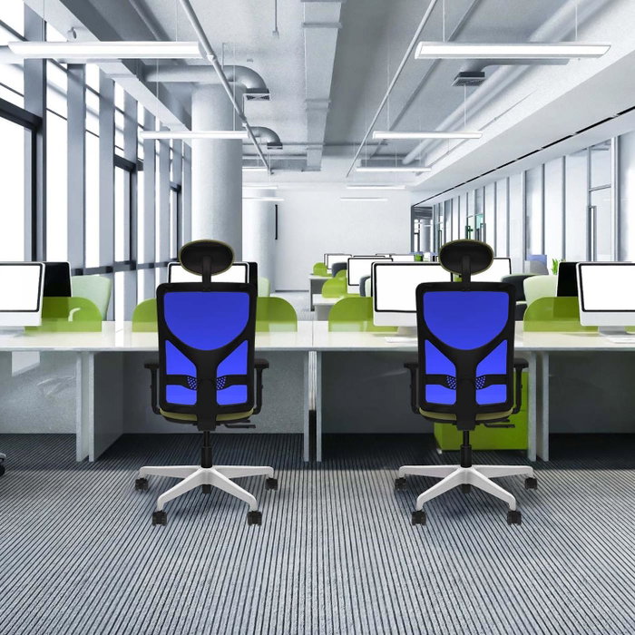 PIQUERAS Y CRESPO Silla de oficina Motilla con mecanismo Sincro/Traslack, Gris y Azul