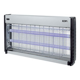 EDM Mata insectos profesional eléctrico, 2x20W para 150 m², luz actínica, color cromo/negro, compatible tubo recambio 06020, 63.5x9x36 cm