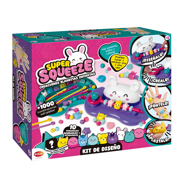 Bizak 64361494 Super Squeeze Kit de Diseño: Crea Pulseras, Colgantes y Anillos con Personajes y Cuentas Estrujables