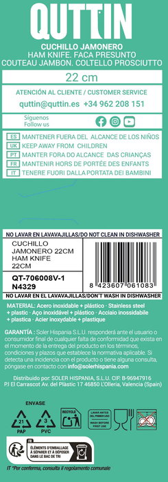 Quttin Cuchillo Jamonero Black 22 cm (36 Unidades)
