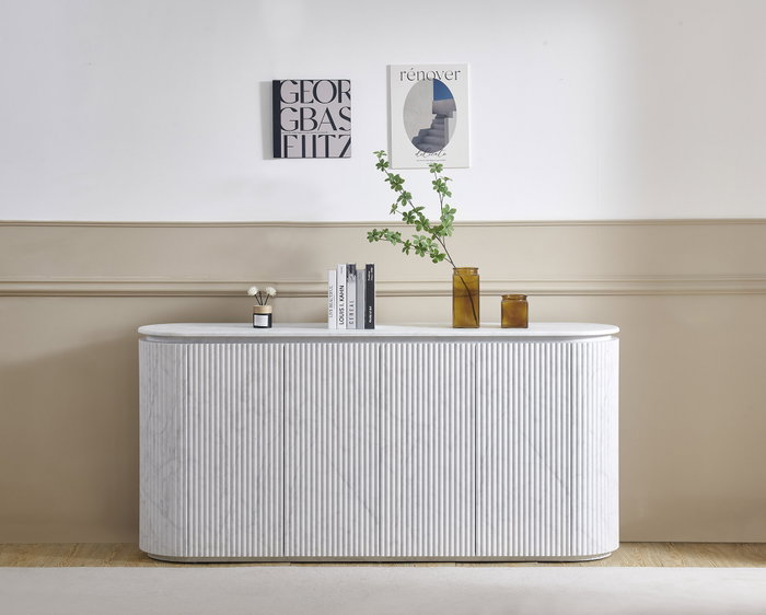DKD Home Decor Buffet MDF Granito Símil Mármol Blanco 180x40x85