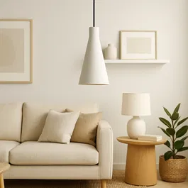 Lámpara Colgante "Shu" Blanco/Florón Negro/Cable Negro Artesanal Contemporánea