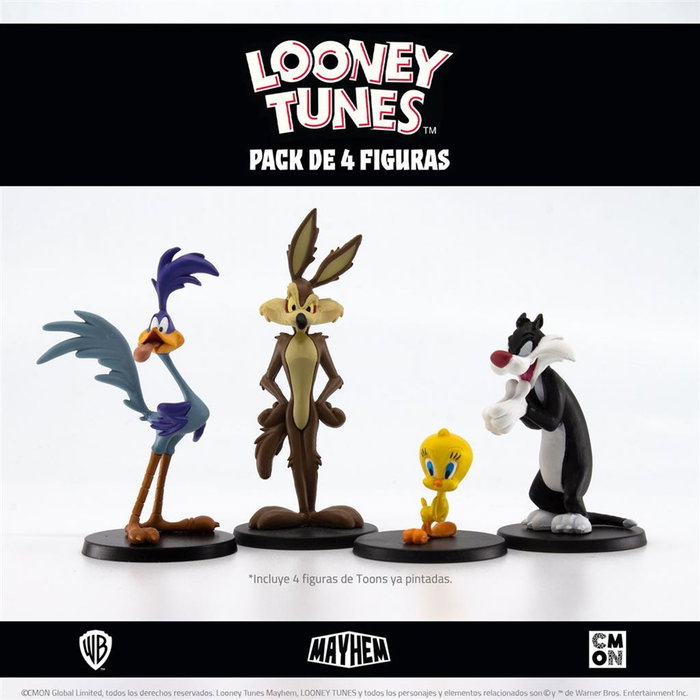CMON Looney Tunes Mayhem Pack de 4 Figuras - Juego de Mesa de Expansión con Silvestre, Piolín, Coyote y Correcaminos - Español - Ref. LTM002ES CMON Looney Tunes Mayhem Pack de 4 Figuras - Juego de Mesa de Expansión con Silvestre, Piolín, Coyote y Correcaminos - Español - Ref. LTM002ES