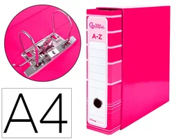 Liderpapel Archivador de Palanca A4 Filing System 80mm Rosa con Caja y Compresor Metálico Forrado