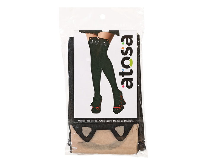 Atosa Pantys Negros con Diseño de Cara de Gato en los Muslos Atosa Pantys Negros con Diseño de Cara de Gato en los Muslos