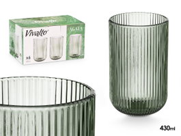 VIVALTO Vaso Alto Verde Musgo Rayas 430 ml Vidrio 7.9x12.8x7.9 cm (Set de 24)