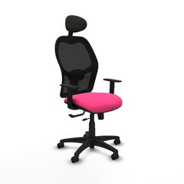 PIQUERAS Y CRESPO Silla de oficina Alocén con mecanismo traslack, malla negra y asiento rosa
