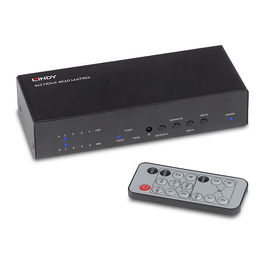 LINDY 38084 Conmutador Matriz HDMI 4x2, HDMI 2.0, 18 Gbit/s, 4K UHD 3840x2160, HDCP 2.2, Negro, Metal