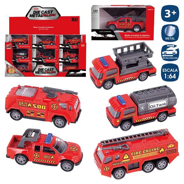 Juinsa Vehículos Bomberos Metal Retrofricción 8 cm Escala 1:64 Modelos Surtidos