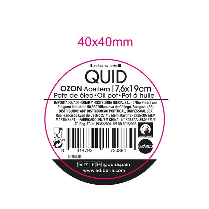 Aceitera Blanca Cerámica Ozon Quid 7,6x7,6x19 cm (12 Unidades) Aceitera Blanca Cerámica Ozon Quid 7,6x7,6x19 cm (12 Unidades)