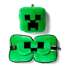 PUCKATOR Almohada Viaje Antifaz Creeper Minecraft Relaxeazzz, 15,5x15,5x8,5cm, 95% Poliéster y 5% Spandex