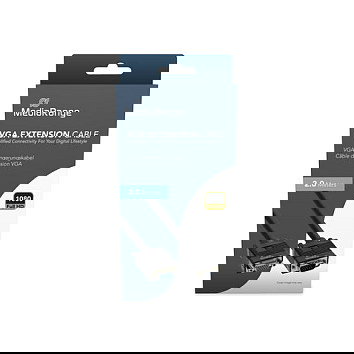 MEDIARANGE MRCS249 Cable de Extensión VGA, 2 m, Conectores Macho/Hembra, Chapado en Oro, Negro - HD 1080