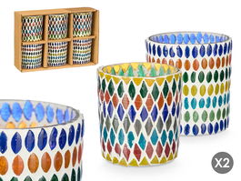 Giftdecor Portavela Redondo Rombos Surtidos Vidrio Multicolor 8 x 9.5 x 8 cm (Set de 24)