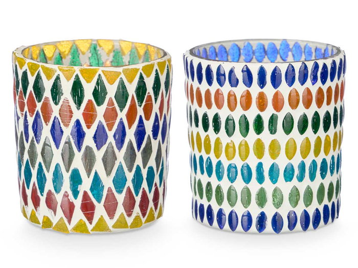 Giftdecor Portavela Redondo Rombos Surtidos Vidrio Multicolor 8 x 9.5 x 8 cm (Set de 24)