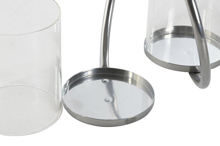 DKD Home Decor Portavela Moderno Negro Plateado Metal Cristal 19 x 18 x 24 cm (2 Unidades)