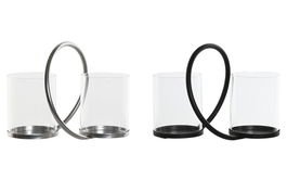 DKD Home Decor Portavela Moderno Negro Plateado Metal Cristal 19 x 18 x 24 cm (2 Unidades)