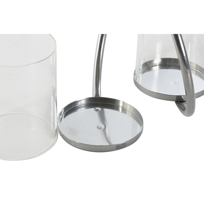 DKD Home Decor Portavelas de Metal y Cristal Doble Surtido Negro y Plateado
