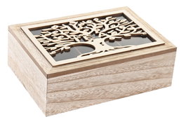 DKD Home Decor Caja de Infusiones MDF y Cristal con Diseño de Árbol Marrón