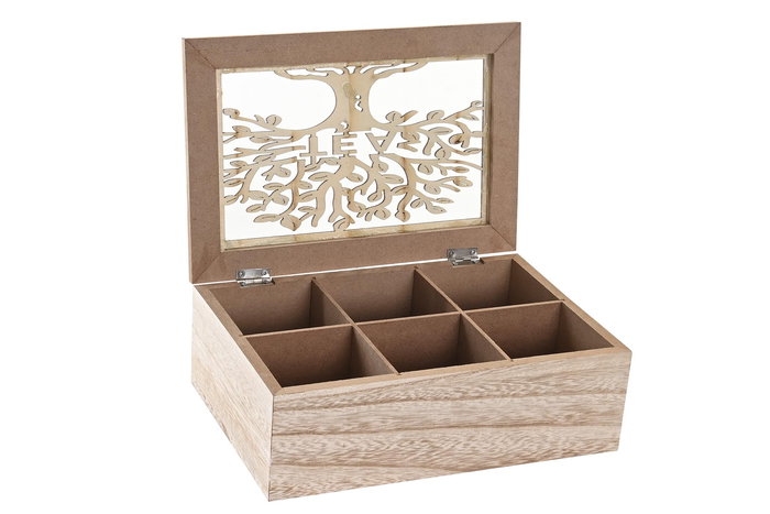 DKD Home Decor Caja de Infusiones Marron de MDF y Cristal 16 x 8 x 24 cm (4 Unidades)