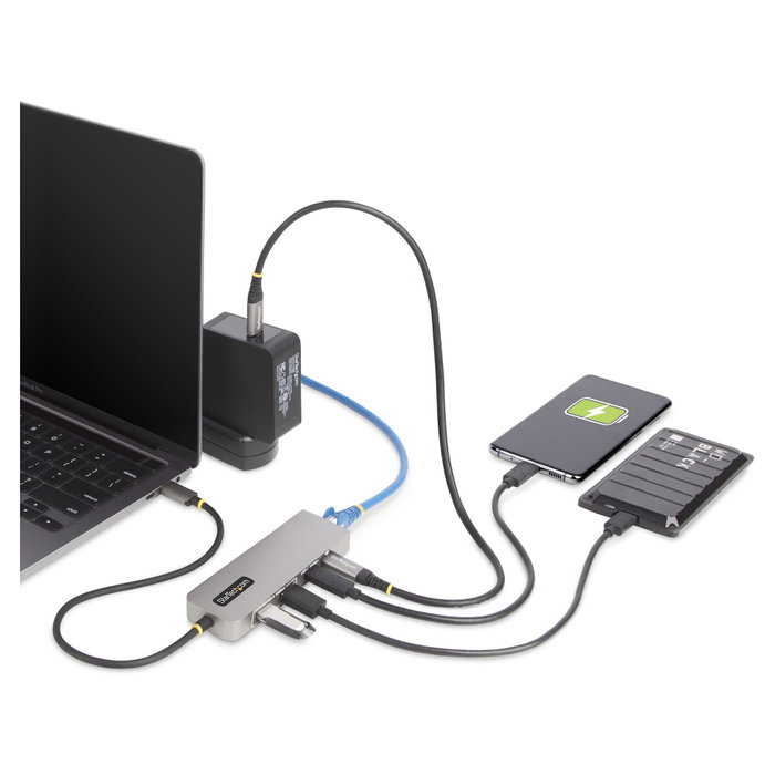 StarTech.com Hub USB-C de 3 Puertos con Red Ethernet 2,5Gbps y Power Delivery 100W - USB 3.2 10Gbps - Gris