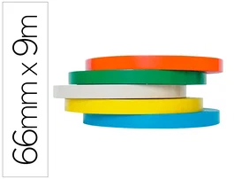 Q-connect Cinta adhesiva para cerrar bolsas, 66 m x 9 mm, pack de 6 unidades, colores surtidos