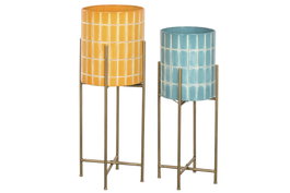 DKD Home Decor Set de 2 Maceteros de Metal con Mosaico Azul