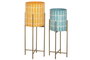 DKD Home Decor Set de 2 Maceteros de Metal con Mosaico Azul