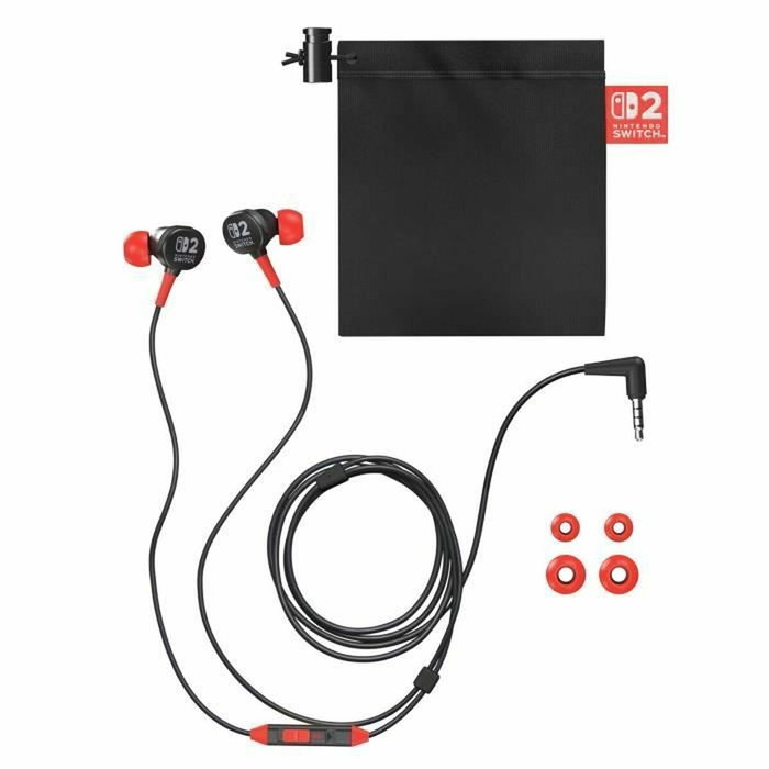 PowerA Auriculares Alámbricos para Nintendo Switch 2, Cascos Intrauditivos, Negro/Rojo