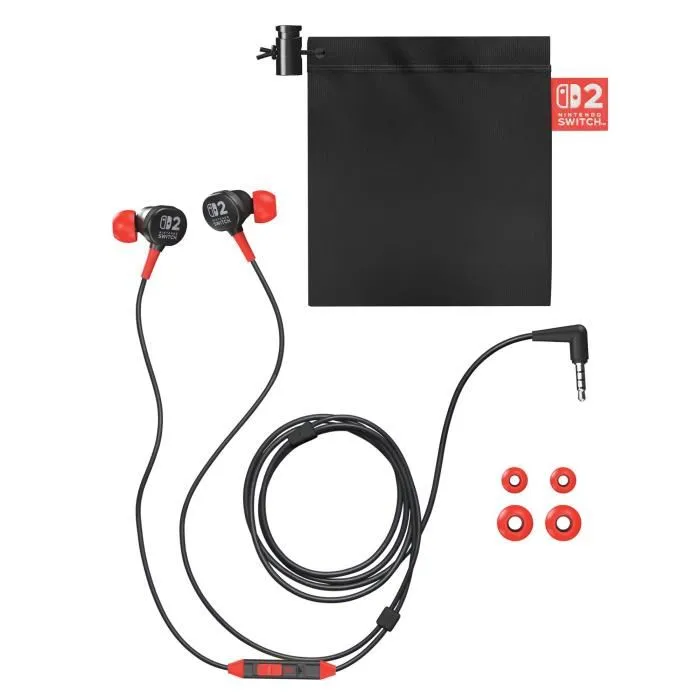 PowerA Auriculares Alámbricos para Nintendo Switch 2, Cascos Intrauditivos, Negro/Rojo